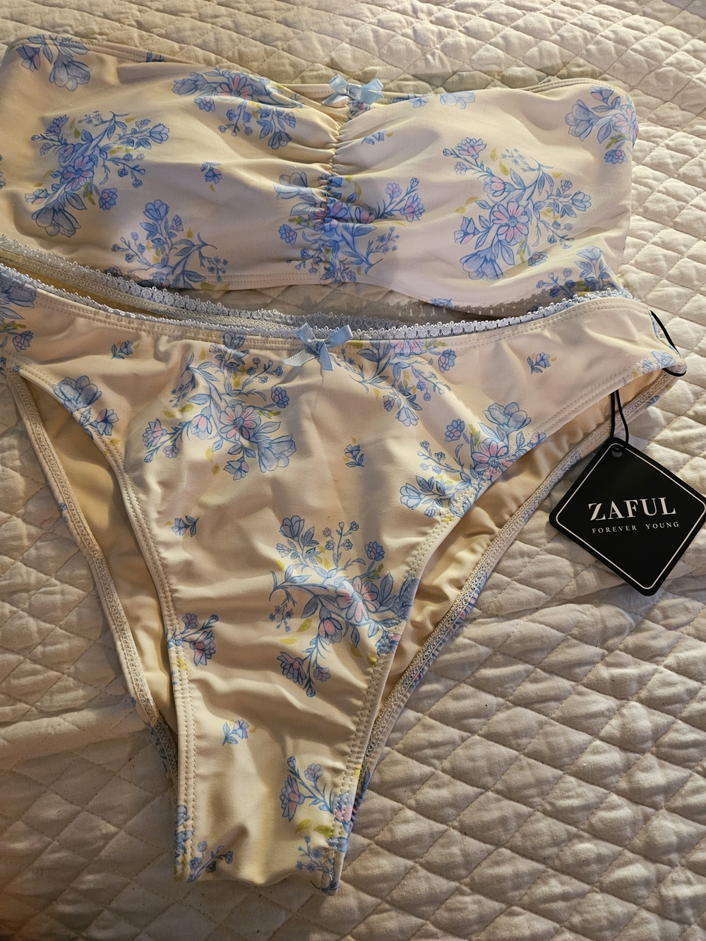ZAFUL Cream Floral Bandeau Bikini Set